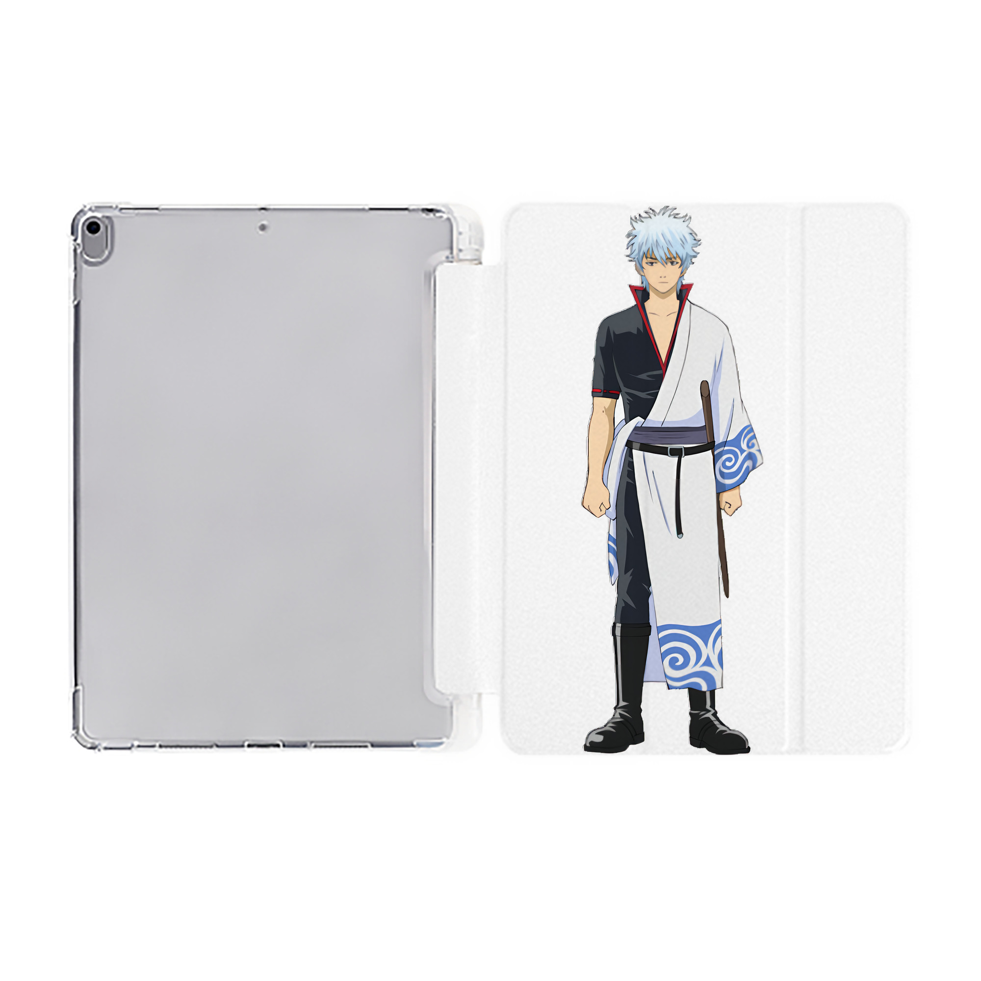 ぎんたま 坂田銀時（さかたぎんとき） 神楽 志村新八（しむら しんぱち） GINTAMA Sakata Gintoki Kagura Shimura Shinpachi IPad ケース ペン収納付き 三つ折りスタンド PUレザー×シリコン 対応機種9.5/10.5/10.9インチ